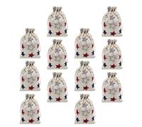 ifundom 12pcs Patriotic Linen Star Drawstring Gift Bags for 4th of July Party Favour, Candy and Small Storage, for American Patriotic Occasions and Festive Present Wrapping