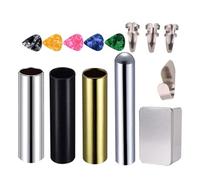 ifundom 14pcs Guitar Finger Picks and Stainless Steel Slide Kit with Synthetic Material Finger Protectors and Metal Storage Box for Electric Guitar Beginners
