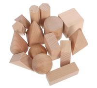 ifundom 15pcs Wooden Geometric 3d Shapes Blocks Set, Unfinished Beech Wood Cubes Math Supplies, Montessori Pattern Building Bricks for Preschool Learning and Early Development