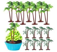 ifundom 16 Pcs Coconut Tree Cake Toppers Set Miniature Faux Palm Trees for Tropical Beach Birthday Party Decorations