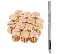 ifundom 16pcs Copper Brass Chicago Screws Set with 10mm Flat Head, 6mm Height Screws Nail and 2.5mm Leather Hole Punch for DIY Craft Belt, Leathercraft, Bag and Bookbinding