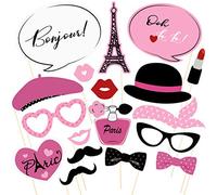 ifundom 18pcs French Themed Photo Booth Props Party Favors Set Decor Photo Booth Accessories