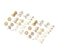 ifundom 2 Pack Stylish Ear Studs Set 24 Pairs Crystal Pearl Alloy Earrings Creative Design Easy to Take off Golden Daily Wearing for Women