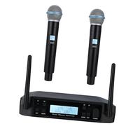 ifundom 2 Pcs Wireless Microphone System GLXD4 One-to-Two FM U-Band Anti-Slip Rings UK Plug Stage Home Outdoor Karaoke Mic Black ABS AC230V
