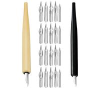 ifundom 2 Pieces Wooden Dip Pens with 20 Replaceable Nibs Set for Calligraphy, Comic Drawing and Manga Illustration, and Black Flat Nib Holders, Inking Pens for Artists and Lettering