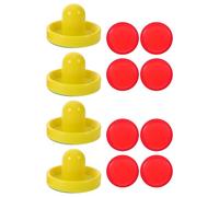 ifundom 2 Sets Air Hockey Table Pucks and Pushers Replacement Parts 96Mm Yellow Plastic Pushers with Adhesive Lint Pads and 64Mm Red Puck Discs Indoor Table Hockey Game Accessories for