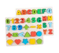 ifundom 2 Sets Montessori Wooden Alphabet and Number Shape Puzzles Educational for Learning DIY Splicing Memory Game Developing Hand Eye Coordination and Spatial Imagination