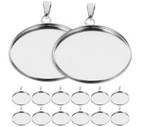 ifundom 20pcs Stainless Steel round Pendant Trays DIY Jewelry Base Set with 25mm Cork Insert for Necklace Making Craft Supplies