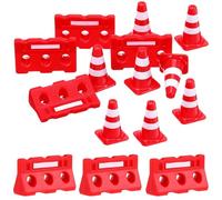ifundom 24pcs Traffic Cones and Roadblock Signs Playset, Mini Red Traffic Cones and Barricade Fences Educational for Role Play and Road Safety Learning