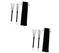 ifundom 2pairs Retractable Drum Wire Brush Drum Accessory Steel Handle Ring Brush for Jazz Drummers Practice Tool