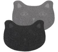 ifundom 2pcs Anti-slip Pet Food Mats Pvc Cat Litter Mats with Dust Removal Function, Indoor Cat Litter Rug Pads for Feeding Area, Black and Dark Grey