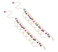 ifundom 2Pcs Boho Bell Ankle Bracelet for Women - Colorful Tassel Barefoot Sandals Foot Jewelry, Adjustable Dancing Accessories for Belly Dance and Summer Beach Wear