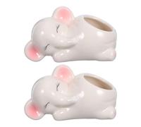 ifundom 2pcs Cartoon Ceramic Elephant Succulent Planters with Drainage Hole - Mini Decorative Animal Flower Pots for Indoor Cactus and Office Desk Gardening