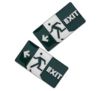 ifundom 2pcs Cute Glow in The Dark Enamel Brooch Pins for Clothing and Hats, Mini Alloy Funny Quirky Lapel Pins with Emergency Exit Sign Design, Trendy Backpack Accessories
