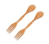 ifundom 2pcs Eco-Friendly Wooden Spork for Boy Girl Spoon and Fork Combo Ergonomic Design Original Color for Home Outdoor Dining
