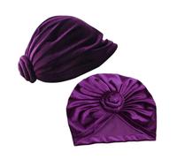 ifundom 2pcs Elastic Turban Cap Headwrap Set Velvet Soft African Bonnet Hats for Women Stretchy Head Covering Suitable for Casual and Ethnic Wear Purple