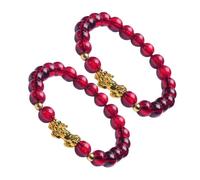 ifundom 2pcs Ethnic Style Garnet Pi Yao Bracelets Beads Wine Red Vietnam Women's Wrist Jewelry Lucky Feng Shui Hand Decor