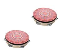 ifundom 2pcs Hand Held Tambourine Drum Wooden Musical Instrument Single Row Rhythm Dynamics Tambourine Percussion for Boys and Girls Adults
