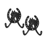 ifundom 2pcs Horse Wall Hook Cast Iron Dual Hook Sturdy Horseshoe Hanger with Horse Head Design Rustic European Artistic Style for Bedroom and Farmhouse Organization