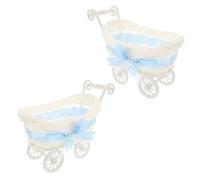 ifundom 2pcs Imitation Rattan Stroller Ornaments Creative Cart Design Storage Basket Candy Holder for Wedding Party Dried Fruit Serving Basket Home Decor