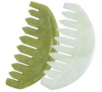 ifundom 2pcs Jade Gua Sha Massage Comb for Scalp Caring and Meridian Therapy Smooth Polished Jade Massage Head Tool for Hair Growth Portable Lightweight Body Scraper for Home and Travel