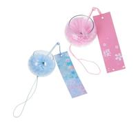 ifundom 2pcs Japanese Glass Wind Chime Transparent Hanging Wind Bells Blue and Pink Durable Indoor Outdoor Home Decor for Garden Balcony Patio Courtyard Ornament