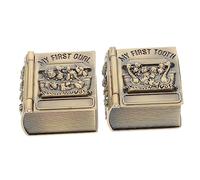 ifundom 2pcs Metal Keepsake Boxes for Boy Girl First Tooth and Curl Storage Vintage Style Tooth Containers Lovely Animal Patterns and Safe for Baptism Birthdays and Holidays