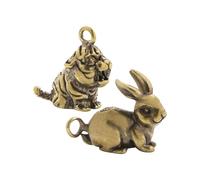 ifundom 2Pcs Mini Brass Rabbit and Tiger Keychain Charms Vintage Animal Pendants for Jewelry Making Craft Supplies Cute Bunny and Tiger Keyring Accessories