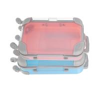 ifundom 2Pcs Mini Luggage Makeup Cases Portable Eyelash Holder Organizer with Trolley Design, Small Plastic Rolling Cosmetic Storage Boxes for Travel and Birthday (Blue Pink)
