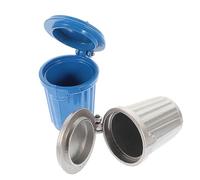 ifundom 2pcs Miniature Doll House Trash Can and Garbage Bin Accessories for Dollhouse, Blue and Silver Mini Dustbin Model for 1:12 Scale Mini House Decoration