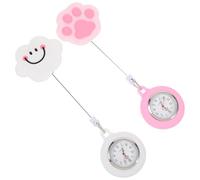ifundom 2pcs Nurse Chest Watches Retractable Hanging Pocket Watches for Women Stretchable Fob with Cute Smile Cloud and Pink Cat Paw Design