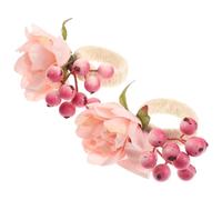 ifundom 2pcs Pink Flower Napkin Ring Holders for Dining Table Decorative Silk Cloth and Hemp Rope Napkin Buckles Easy to Clean for Kitchen and Home Use