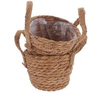 ifundom 2Pcs Rustic Handwoven Seagrass Plant Basket with Handles Natural Indoor Planter Containers for Flowers and Storage Wear-resistant Woven Flower Planters Decorative Home