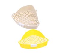ifundom 2Pcs Small Animal Pet Toilet Set for Rabbits Guinea Pigs Hamsters, Plastic Litter Box Potty Tray with White and Yellow Design, Suitable for Pet Training and Indoor Use
