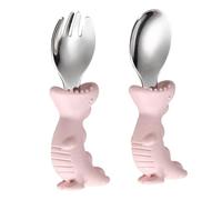 ifundom 2pcs Spoon Fork Training Tableware Stainless Steel Food Grade PP Safe for Self-Feeding Learning Utensils Vibrant Color Cute Dinosaur Design