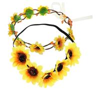 ifundom 2pcs Sunflower Hairband Floral Headpiece Wedding Headwear Elegant Adjustable Ribbon Fabric Nylon Alloy Safe Odorless Fine Workmanship for Bride Bridesmaid