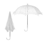 ifundom 2pcs White Lace Parasol Umbrella for Weddings and Photography Props, Lightweight Decorative Bridal Accessory Steel Frame and Plastic Handle, Elegant Vintage Style