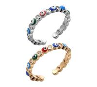 ifundom 2pcs Women’s Evil Eye Open Rings Set, 14k Gold Platinum Electroplated Copper, Adjustable Finger Jewelry for Teen and Women, Minimalist Fashion Statement Rings