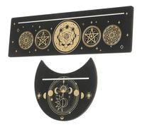 ifundom 2pcs Wooden Tarot Cards Organizer Set with Rectangular and Moon Shapes, Space-saving Design for Tarot Divination, Elegant Black Wood Display Tray to Create A Mysterious Atmosphere