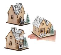 ifundom 3 Pcs Wooden Christmas Houses LED Light Up Village Decorations for Table Centerpieces Holiday Spirit Home Decor Crafting Gifts