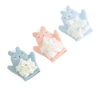 ifundom 3Pcs Bath Mitts Cartoon Body Scrubbing Gloves Set for Bathing, Reusable Bath Rubbing Towels in Blue, Orange Pink, and Mint Green for Gentle Skin Cleaning