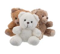 ifundom 3PCS Cute Plush Bear Keychain Set Gold Hook, Mini Stuffed Sitting Bear Dolls in White, Dark Brown White Snout and Light Brown, Backpack and Purse Decoration for Christmas and Party