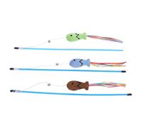 ifundom 3pcs Fish-shaped Cat Stick Interactive Teaser Wand Blue Brown Green Handheld Fishing Pole for Indoor Pets Kitten Chasing Hunting Training Exercise Toy String Toy for Cats Cute