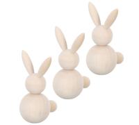 ifundom 3pcs Unfinished Wooden Peg Dolls Wooden Rabbit Model DIY Easter Peg Dolls Creative Smooth Natural Wood Craft Time Easter Bunny Craft Project Safe and Friends