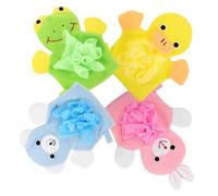 ifundom 4 Pcs Bath Scrub Gloves Set with Cartoon Animals Bath Mitts in Yellow Duck Pink Rabbit Green Frog and Blue Bear Soft Body Washing Gloves for Shower and Random Color