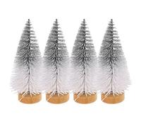 ifundom 4Pcs Artificial Mini Christmas Trees, Desktop Miniature Pine Tree Tabletop Christmas Tree with Wood Base for DIY Crafting, Christmas Decoration, Silver White