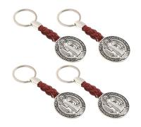 ifundom 4pcs Black St Benedict Keychain Set Metal Cross Pendant Keyring for DIY Bag Charms, Christian Small Key Holder Accessories for Purse and Travel