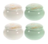 ifundom 4pcs Ceramic Mini Rouge Lipstick Jars Cosmetic Storage Containers White Green Refillable Not Easy to Break Travel Makeup Dispenser Bottles for Business Trips