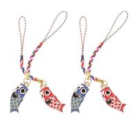 ifundom 4Pcs Japanese Lucky Carp Phone Charms Hanging Keychain Set with Red and Blue Carp Flags Rope Strap Phone Pendant Accessories for Bags Backpacks and Mobile