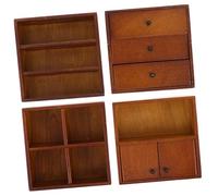 ifundom 4pcs Miniature Dollhouse Furniture Realistic Walnut Color Storage Cabinets for DIY Crafts for Display and Fairy Garden Decorations